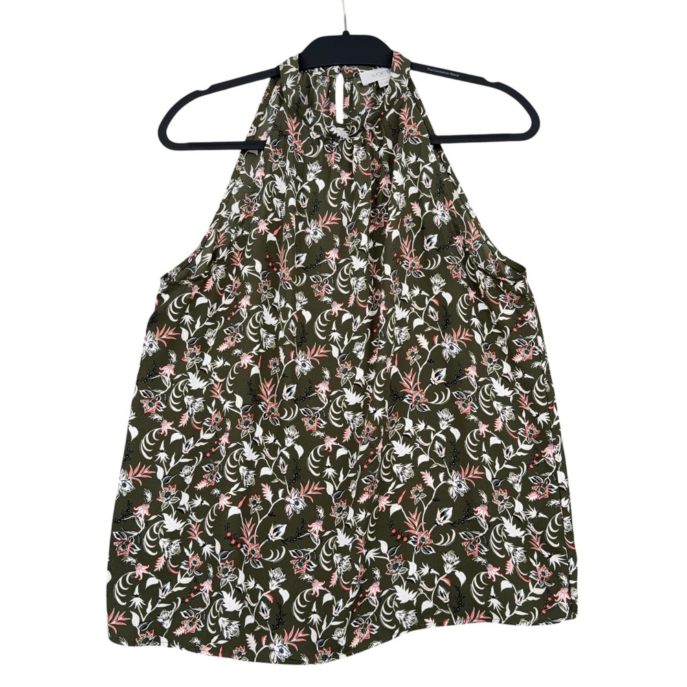 LOFT Floral Halter Top Womens Medium Polyester Olive Green Sleeveless